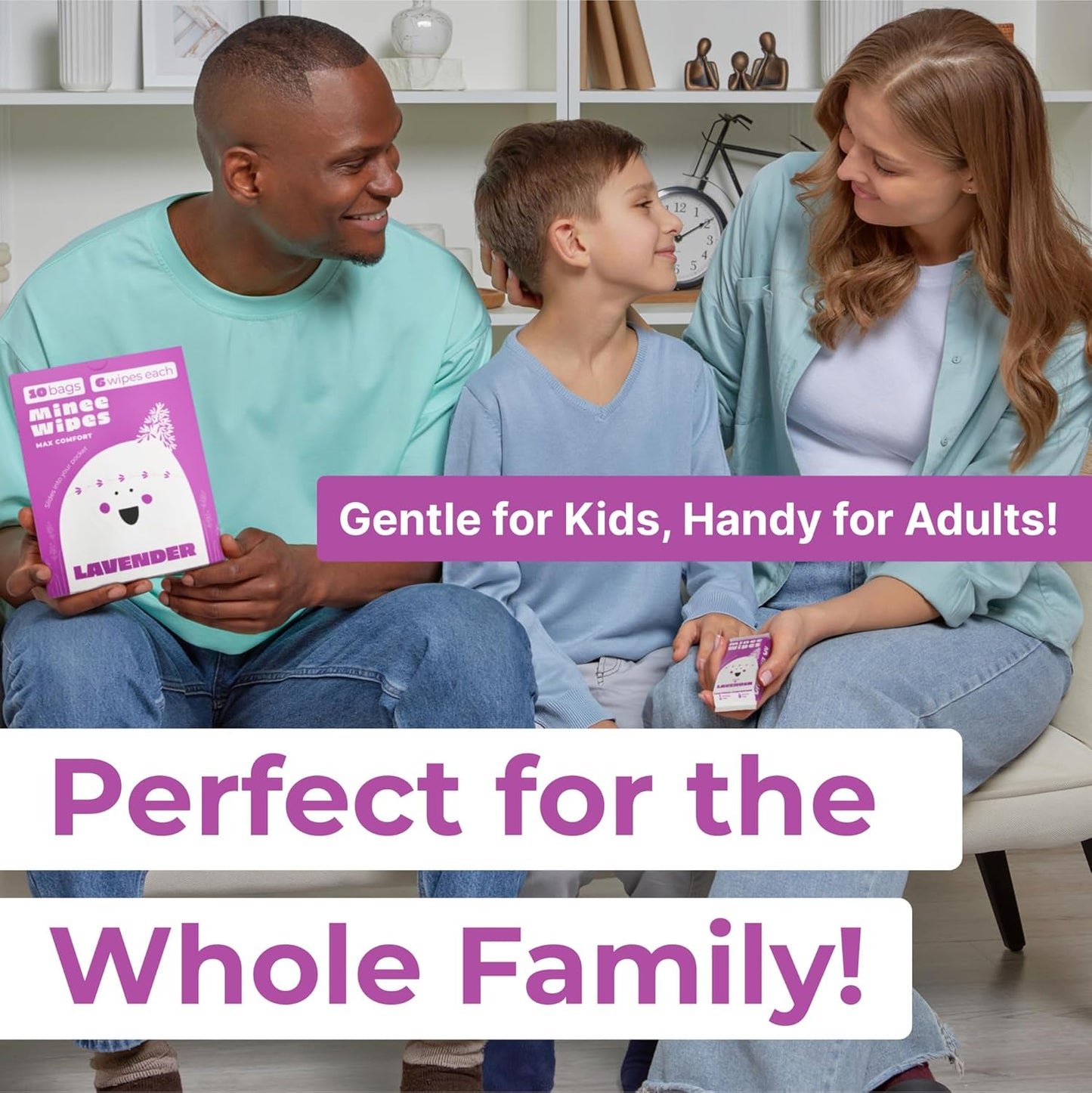 MOONIES Impossibly Compact Travel Wipes - 99.5% Water - Safe for Sensitive Skin & Hypoallergenic, Resealable, Thick & Durable - For Adults, Kids & Baby Care - Lavander, 10 Pack Total 60 Wipes