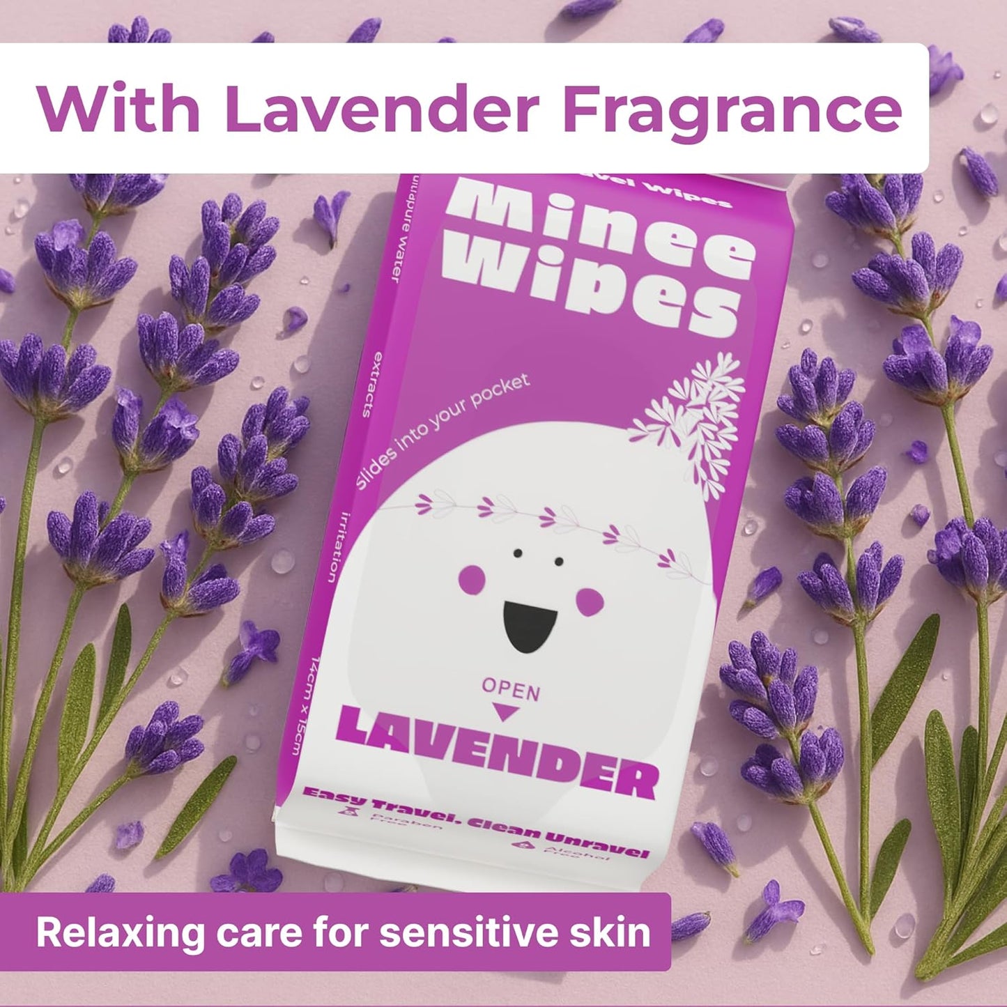 MOONIES Impossibly Compact Travel Wipes - 99.5% Water - Safe for Sensitive Skin & Hypoallergenic, Resealable, Thick & Durable - For Adults, Kids & Baby Care - Lavander, 10 Pack Total 60 Wipes