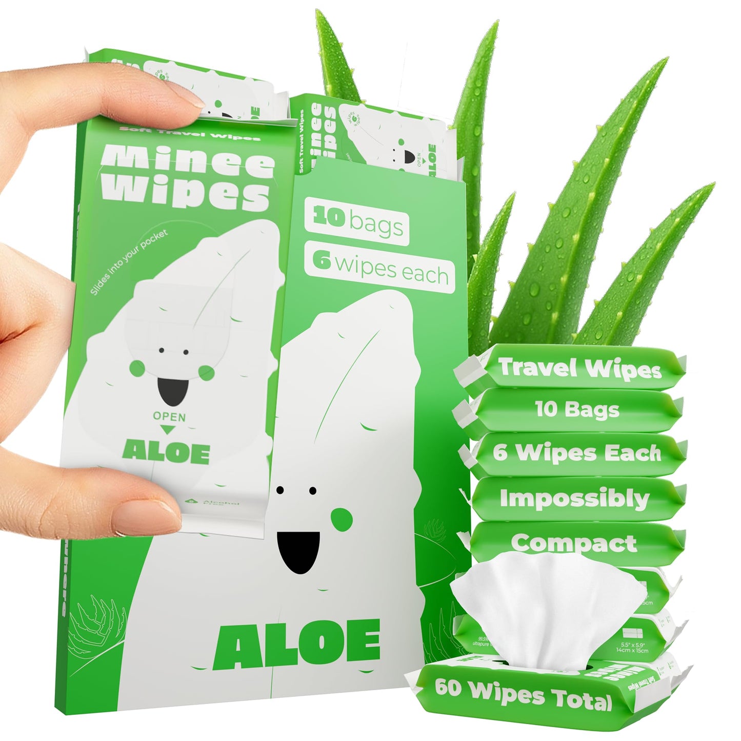 MOONIES Impossibly Compact Travel Wipes - 99.5% Water - Safe for Sensitive Skin, Hypoallergenic & Resealable, Thick & Durable - For Adults, Kids & Baby Care